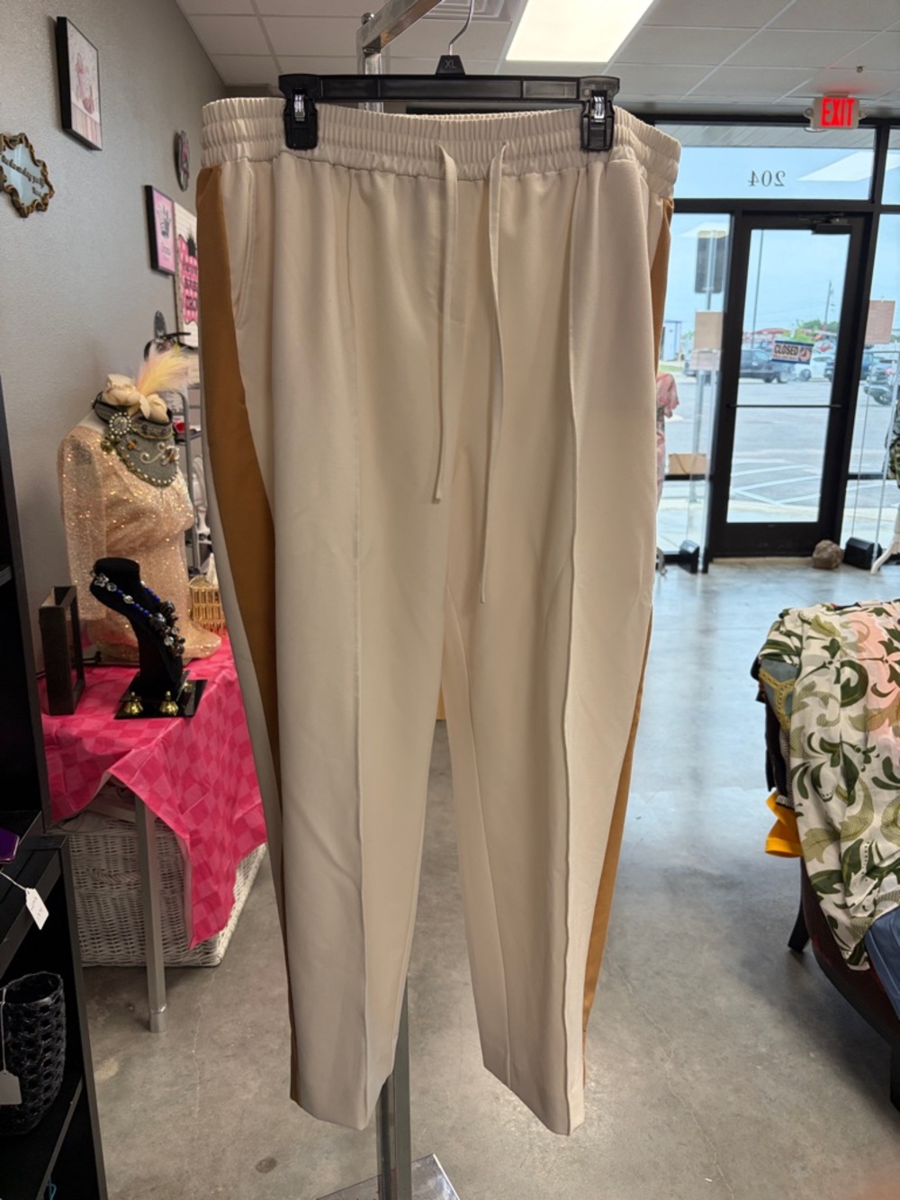 Lane Bryant Cream Drawstring Side-Panel Dress Pants